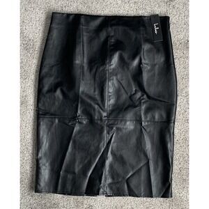 NWT LULU'S Women's XL Black Faux‎ Leather Knee/Midi Length Straight Pencil Skirt